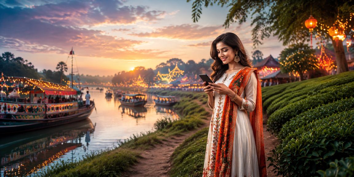 A user making a mobile payment in Barisal during Pohela Boishakh